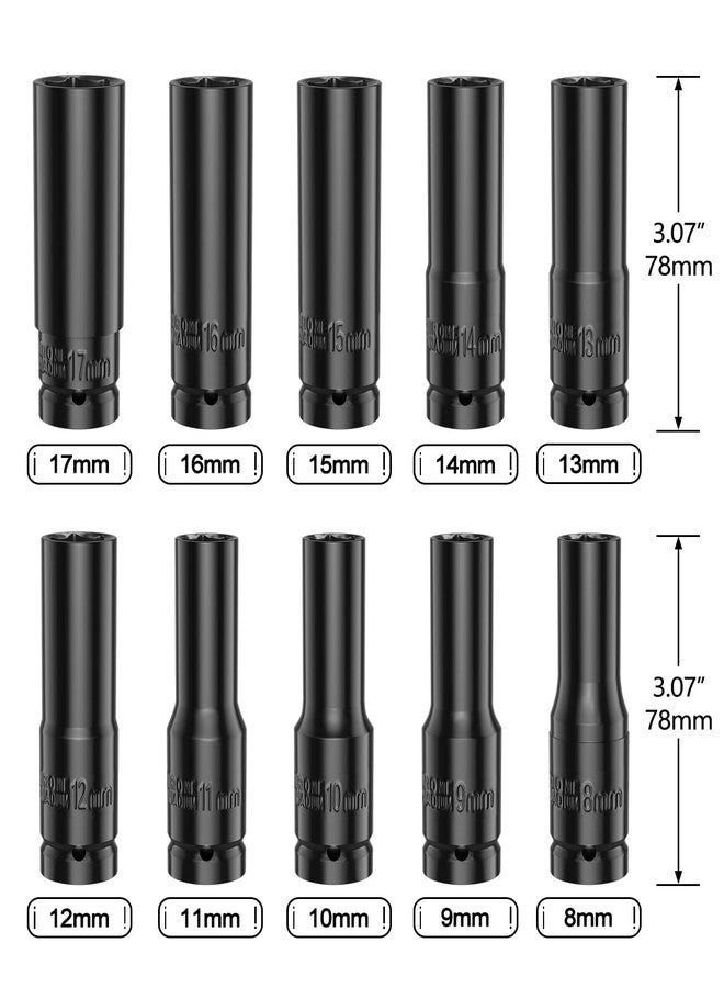 Lytool 1/2 Inches Drive Impact Socket Set, 10 Piece Deep Sockets Metric 8 mm-17 mm,6-Point Sockets, Cr-V Steel, with Storage Cage - Image 2
